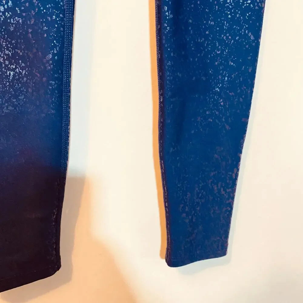Peloton Show Up Sparkle Shiny Flex Cycling Leggings Blue Silver Speckle Sz S
